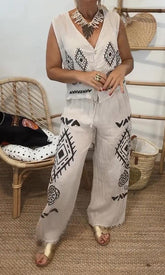 Women's Comfortable Two-Piece Cotton Linen Blouse And Trousers